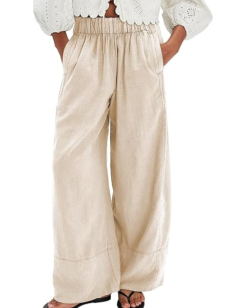Songling Wide Leg Linen Pants for Women Summer Cotton Casual Palazzo Pant Boho Flowy Beach Pants ... | Amazon (US)