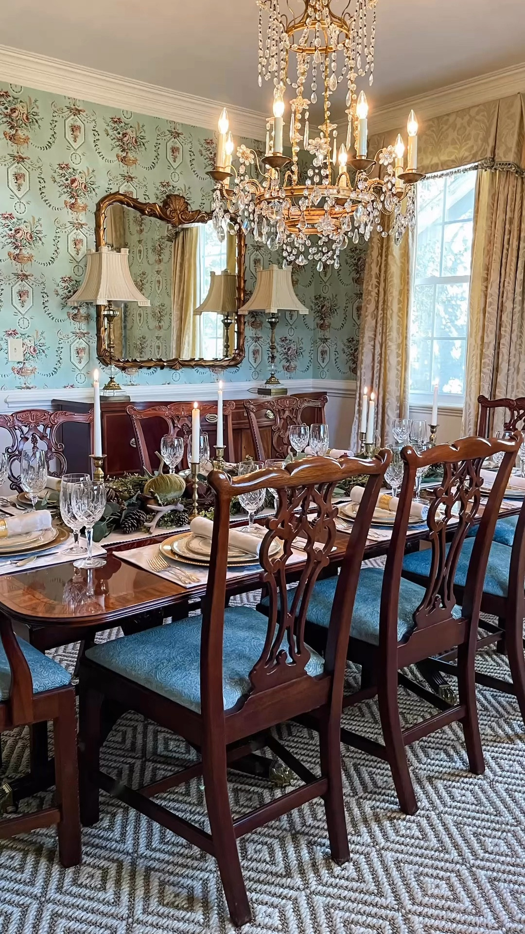 Which fall color palette is calling your name this season—classic and cozy or bold and unexpected? 🍁 I’m revisiting one of my all-time favorite table setups, and here’s why it still stands out: it’s all about those rich, earthy autumn tones—deep browns, lush greens, warm golds, and a pop of crimson to tie it all together.

The secret to its charm? A low centerpiece that keeps conversations flowing, crafted with twig swags, Eucalyptus stems, brass candlesticks, ivory candles, faux deer antlers, velvet pumpkins, and scattered dried fruit for that perfect touch of texture. 🍂

I finished it off with a mix of gold chargers, vintage plates, crystal glasses, and silver accents—creating a welcoming, timeless feel that’s perfect for any fall gathering.

What’s your favorite detail on this table? I’d love to hear! 🍂

#FallTablescape #AutumnDecor #SeasonalEntertaining #VintageStyle #TableInspo #FallHomeDecor #RusticElegance #CozyTablesettings #TimelessDesign #WarmAndInviting #FallGatherings #EntertainingIdeas

#LTKStyleTip #LTKHome #LTKSeasonal