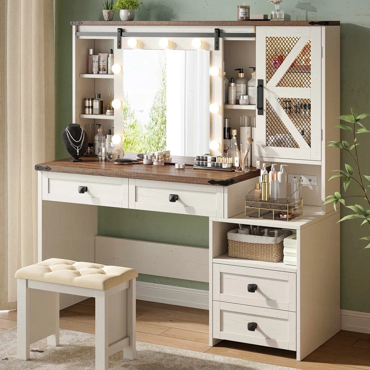 Designed with warm farmhouse-inspired detailing and modern functionality, this vanity desk blends timeless charm with a beautifully efficient getting-ready setup. ON SALE and under $300.

Keywords:

* farmhouse vanity desk
* makeup vanity with lights
* vanity with charging station
* sliding mirror vanity
* makeup desk with storage
* bedroom vanity table
* beauty organization furniture
* vanity desk with mirror
* modern farmhouse decor
* cozy feminine bedroom
* soft glam vanity setup
* organized beauty space
* curated bedroom aesthetic
* farmhouse glam interiors

#LTKSeasonal #LTKHome #LTKSaleAlert