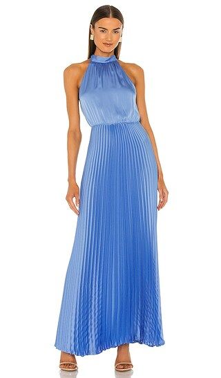 Pleat Halter Gown in Cassis Blue | Revolve Clothing (Global)