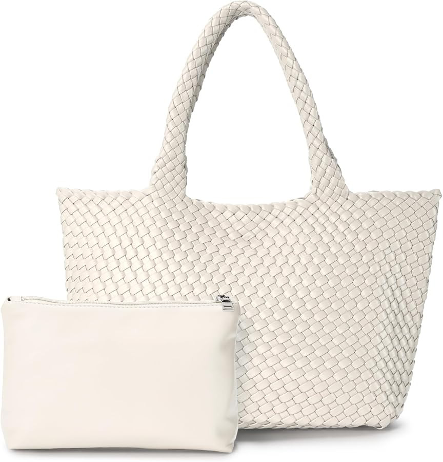 Woven tote Bag for Women, Large woven handbag Shoulder Bag Soft Vegan Leather with Inner Zipper P... | Amazon (US)