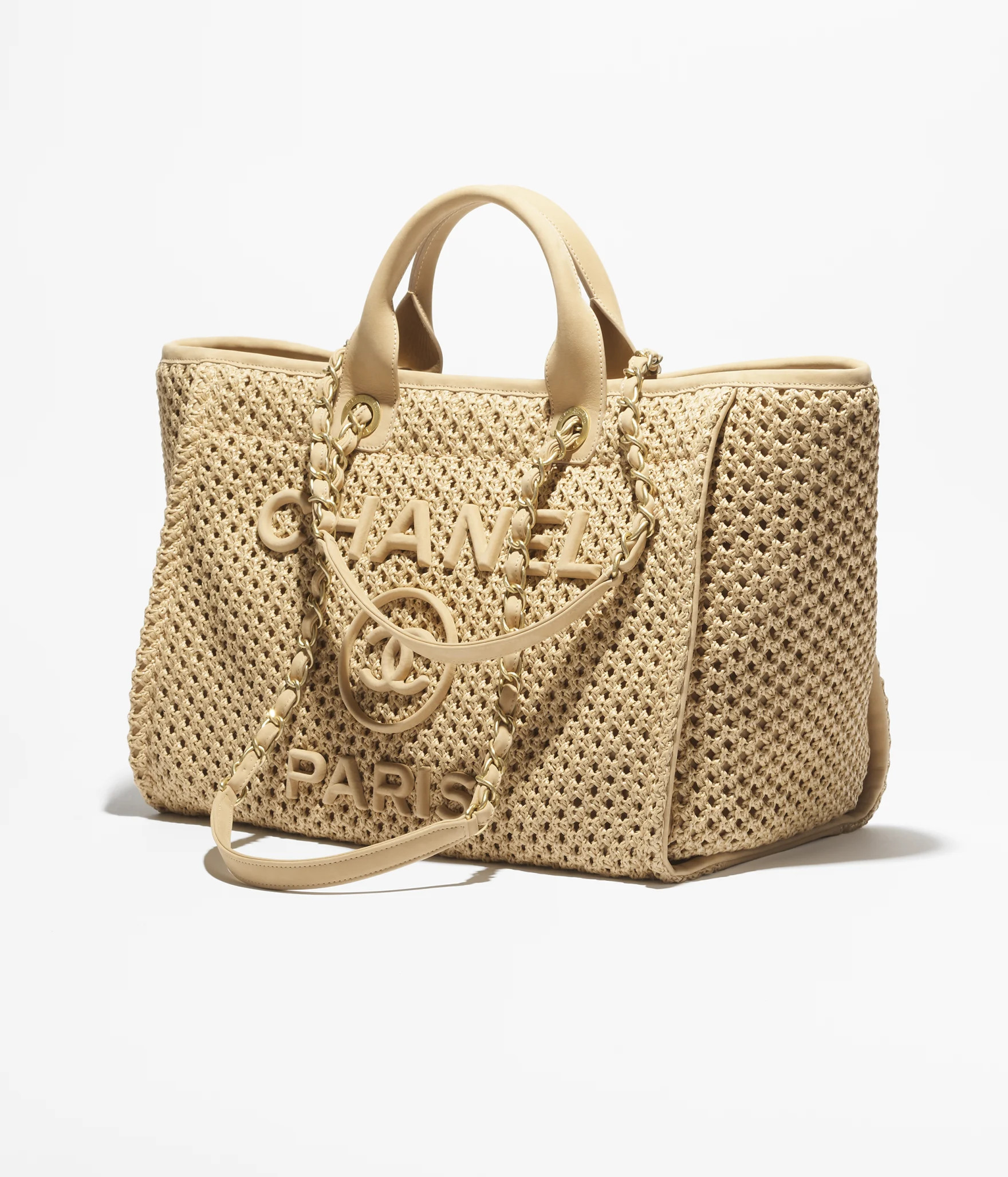 Large shopping bag, Braided straw, suede calfskin & gold-tone metal, beige — Fashion | CHANEL | Chanel, Inc. (US)