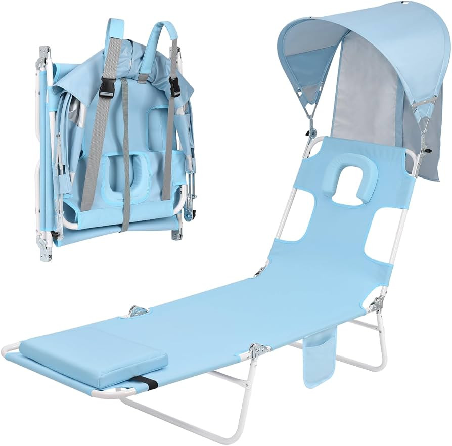 Backpack Beach Tanning Chair with Canopy Sun Shade & Face Hole, 6 Position Folding Lounge Sun Cha... | Amazon (US)
