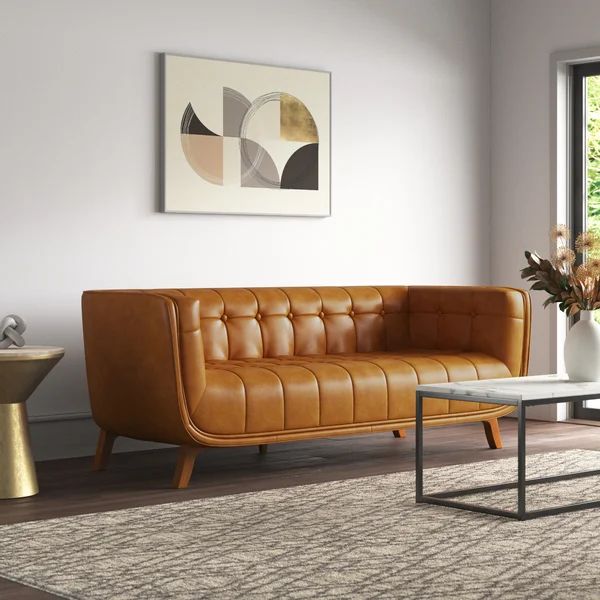 Ardrie 86'' Genuine Leather Flared Arm Sofa | Wayfair North America