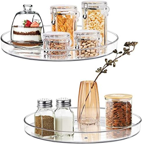 2 Pack Lazy Susan Organizer, 10.6" Clear Lazy Susan Turntable for Cabinet, Plastic Lazy Susan Cab... | Amazon (US)