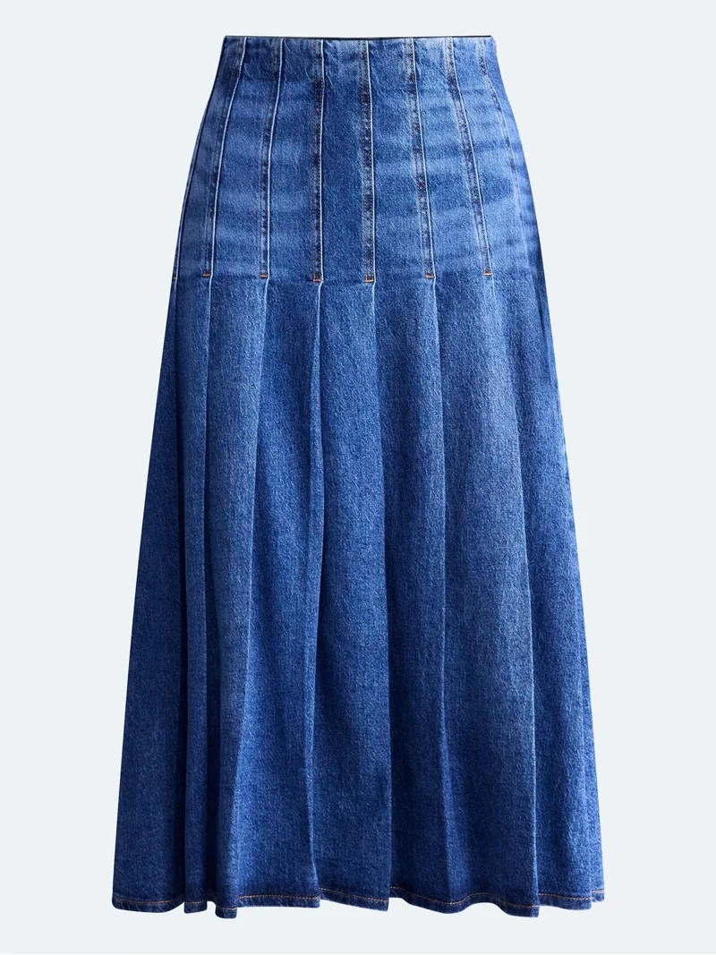 Free Assembly Women's and Women's Plus Stitched Pleat Denim Maxi Skirt, Sizes 0-28W | Walmart (US)