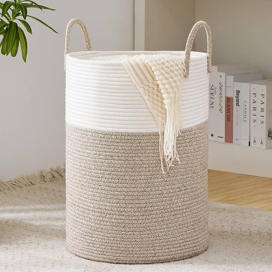 YOUDENOVA Woven Rope Laundry Hamper Basket, 58L Tall Laundry Basket, Baby Nursery Hamper for Blan... | Amazon (US)