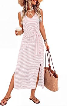 OFEEFAN Summer Dresses for Women 2026 V Neck Sleeveless Casual Dress Elegant Work Long Midi Dress... | Amazon (US)