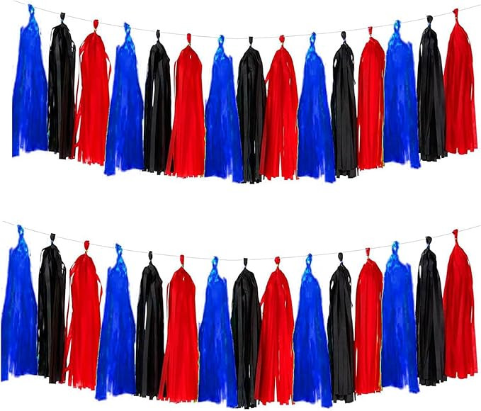 Red Blue and Black Tassel Garland Banner Paper Tassels for Birthday Party Decorations,Pack of 15 | Amazon (US)