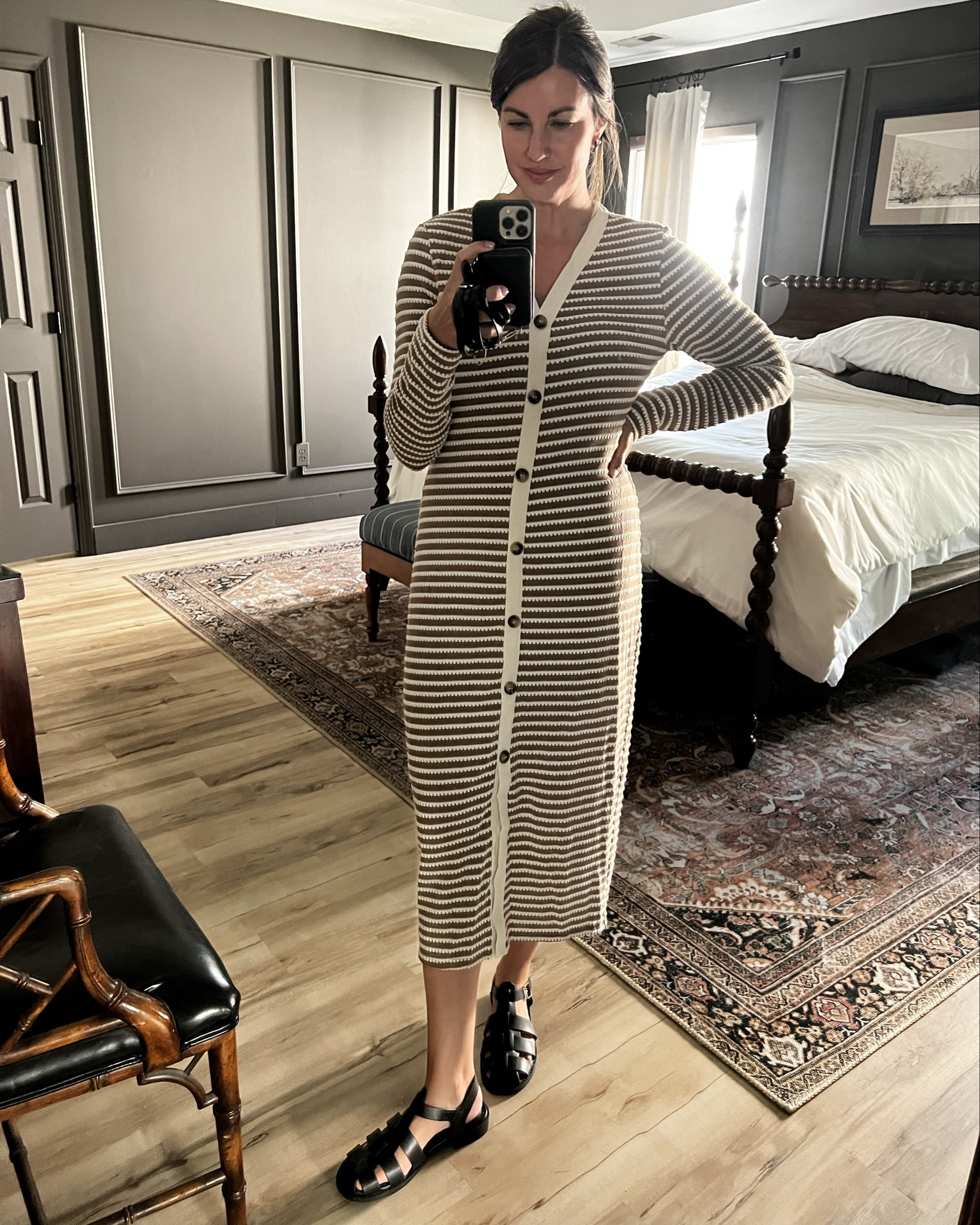 Amazingly comfy sweater dress for fall. Faux button front so no accidental peekaboo. Comes in a variety of colors but I love this brown and cream paired with these crazy affordable black sandals. The sandals are surprisingly comfortable. Both under $30! Size up in the dress for a more relaxed fit  

#LTKStyleTip #LTKSeasonal #LTKFindsUnder50