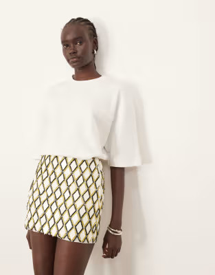ARRANGE geometric grid embellished mini skirt in white | ASOS (Global)