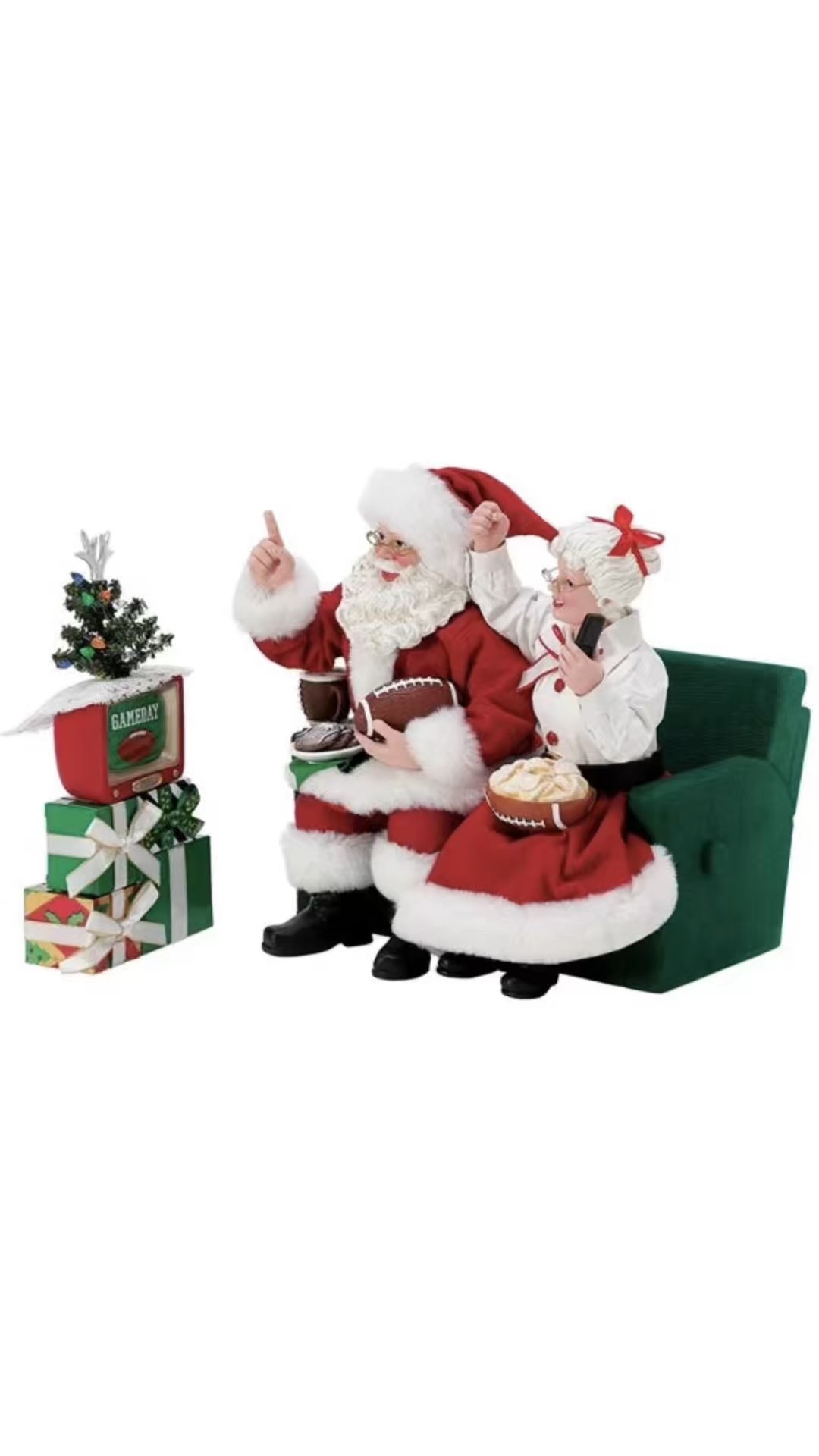 I have a set like this of Santa & Mrs Claus Watching Football and it’s perfect for a sports household  
Measures 8.5"H x 6"W x 11"L


#LTKHoliday #LTKHome #LTKSeasonal