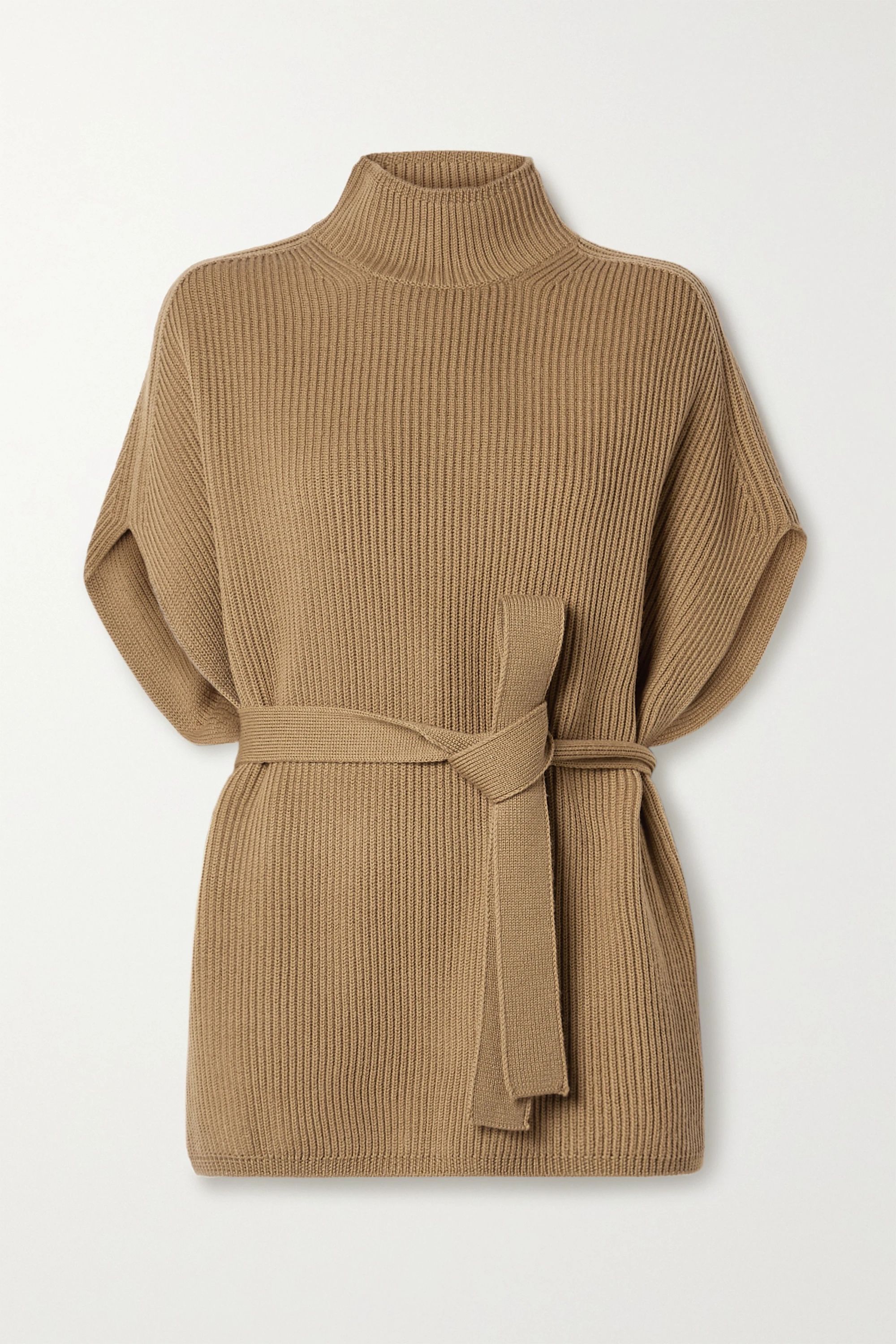 Tan Leisure Fulmine belted ribbed wool turtleneck poncho | Max Mara | NET-A-PORTER | NET-A-PORTER (US)