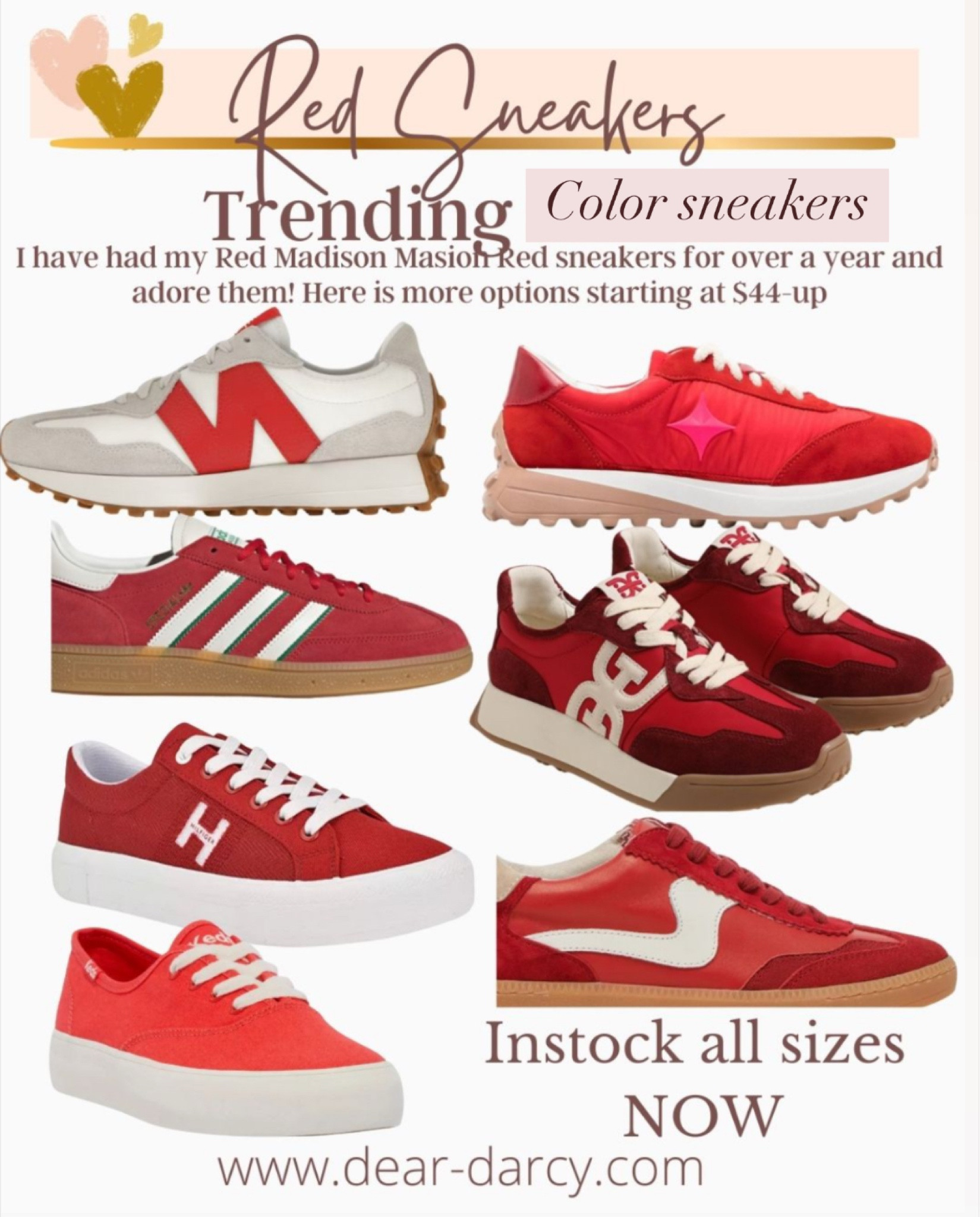 Trending Colored sneakers ❤️
Red edition 

New balance 327 
Madison Masion  
Adidas 
Dolce vita 
Vans 
Tommy Hill figure 

#LTKActive #LTKShoeCrush #LTKStyleTip