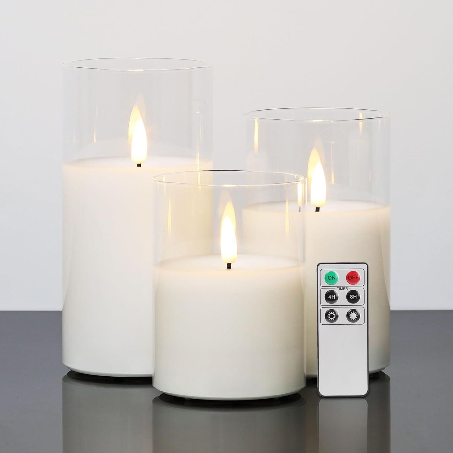Eywamage Clear Glass Flameless Candles with Remote Set of 3, White Flickering Battery Operated LE... | Amazon (CA)