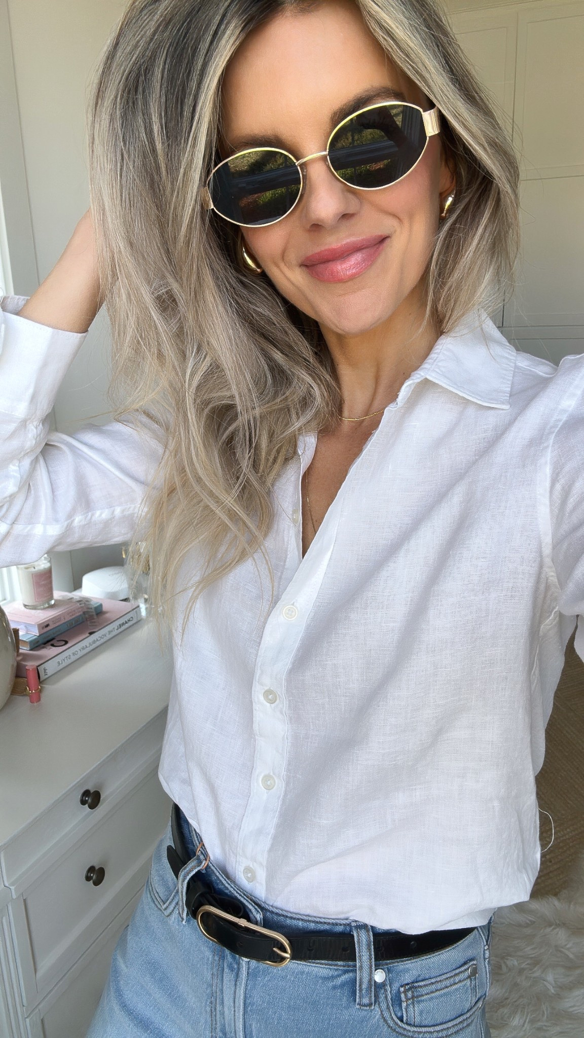 This look is my fave! And so affordable! This top is from brand new company. I just discovered and it’s super affordable. My earrings Amazon and like $13 and my sunglasses are $15. Belt is Anthropologie. Shoes are an investment but I’ll link a similar affordable pair. 

The pants are mid rise. If you’re more of a high-rise girl, I’ll link some other options for you. I think this will look amazing with high-rise jeans! But I’ve been trying some midrise lately.

I also link a bunch of other products from Quince. - which is where my top is from. Their stuff is so so so affordable and the quality is designer! I’m blown away by them. 

#LTKFindsUnder50 #LTKOver40