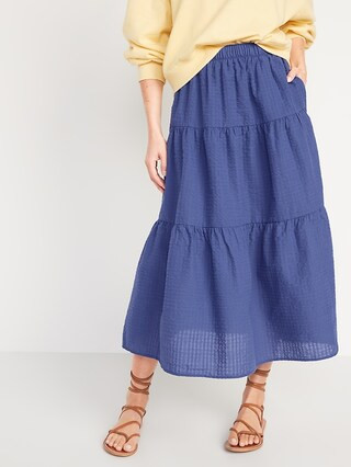 High-Waisted Tiered Seersucker Maxi Skirt for Women | Old Navy (US)