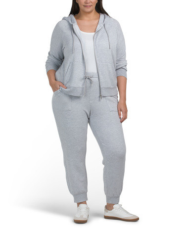 Plus 2Pc Knit Fleece Hoodie And Tie Waist Joggers Set For Women, Spandex/Modal | TJ Maxx