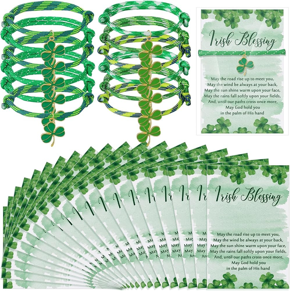30 Packs St. Patrick's Day party Favors Irish Shamrock Clover Bracelets with Irish Blessing Cards for women coworker Family Friends Teacher Classroom Students | Amazon (US)