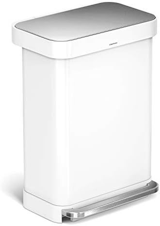 simplehuman 55 Liter Rectangular Kitchen Step Soft-Close Lid, White Stainless Steel Trash can | Amazon (US)
