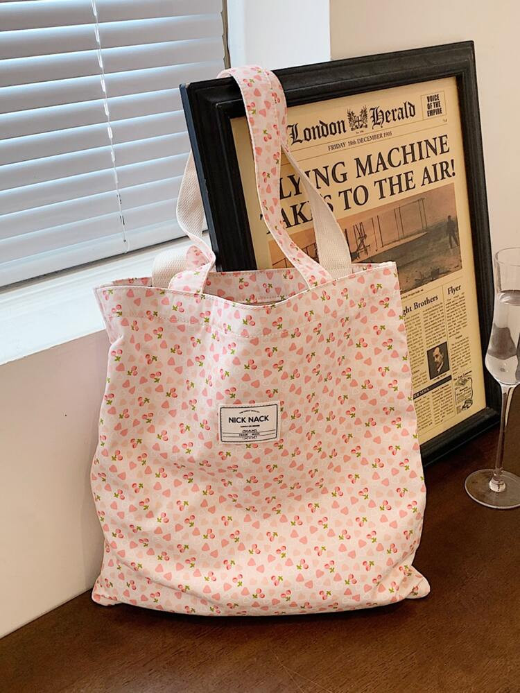 Heart Pattern Letter Patch Canvas Tote Bag | SHEIN