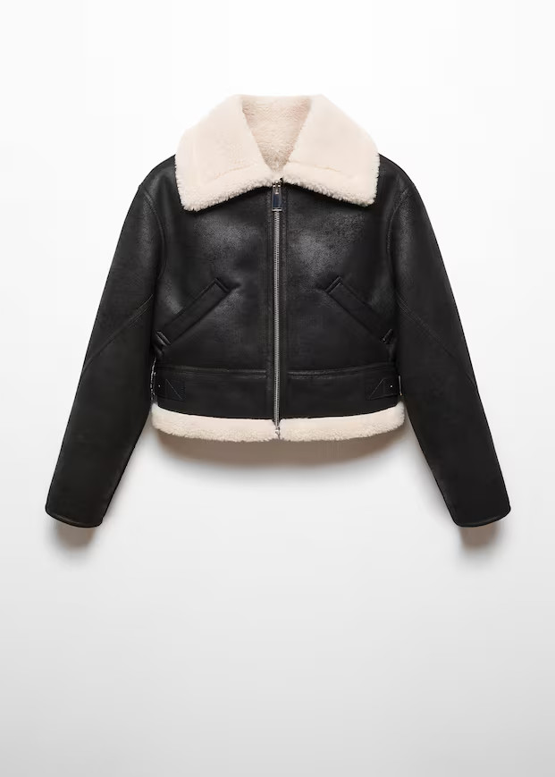 Shearling collar jacket -  Women | Mango USA | MANGO (US)