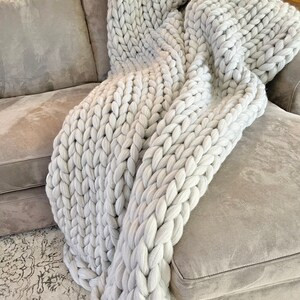 Chunky Knit Throw, Soft Chenille, Vegan Chunky Hand-Knit Blanket, Decorative throw, USA Handmade | Etsy (US)