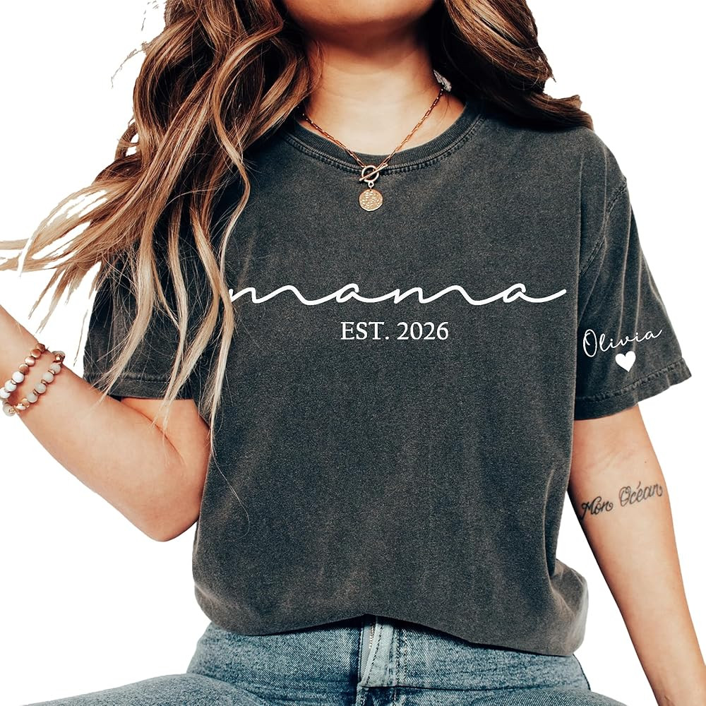 Personalized Mama Shirt with Kids Name Comfort Colors® Shirt New Mom Tshirt Custom Mama Tshirt M... | Amazon (US)