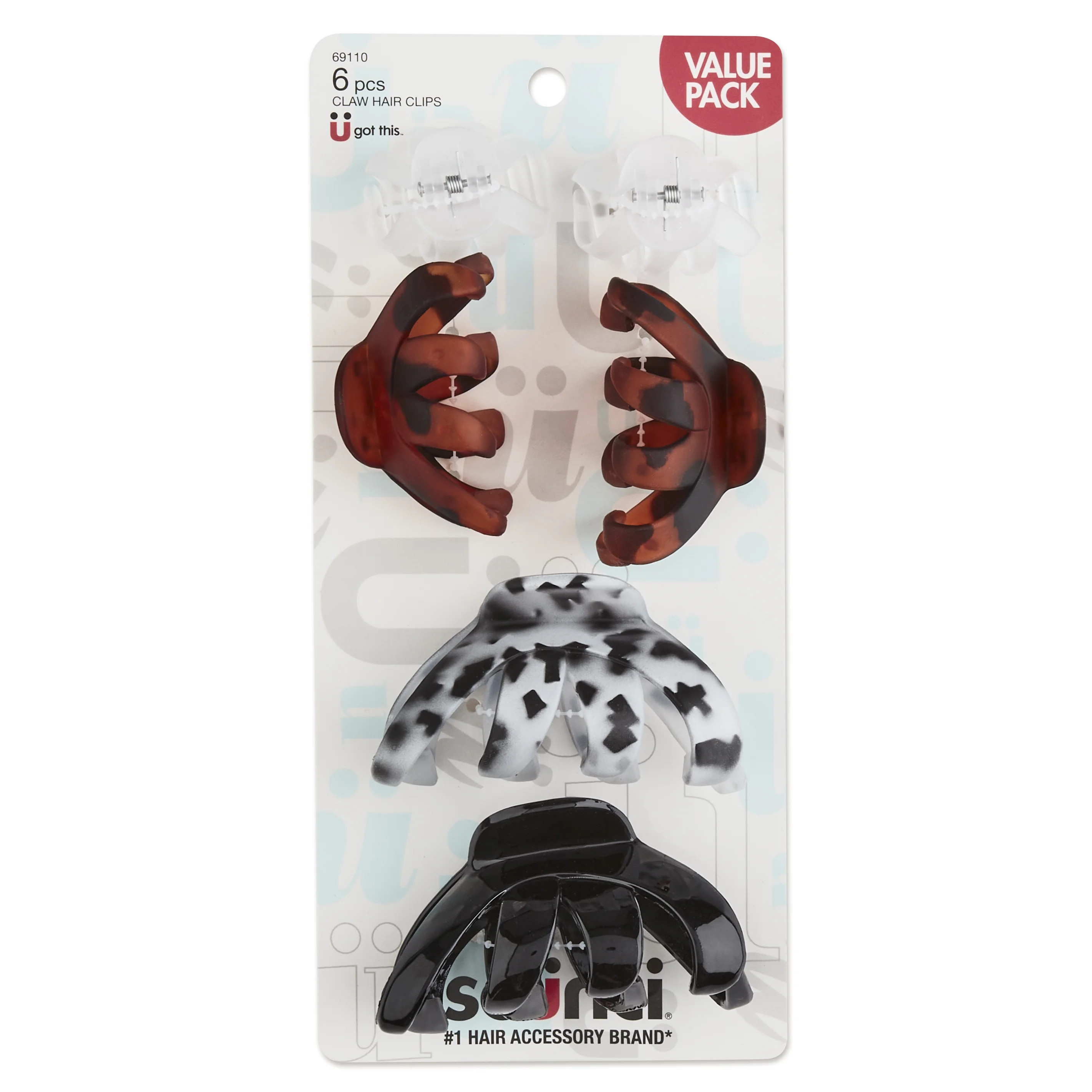 Scunci Plastic Octopus Claw Clips in Assorted Sizes, Neutral Colors, 6ct | Walmart (US)