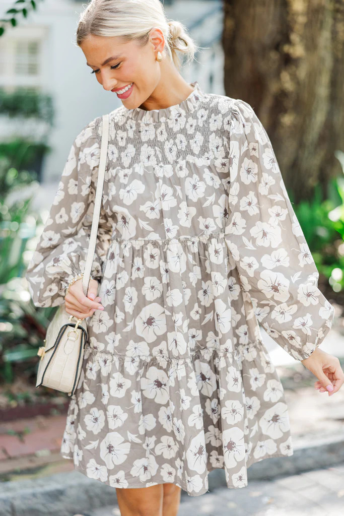 Be Your Best Taupe Brown Floral Babydoll Dress | The Mint Julep Boutique