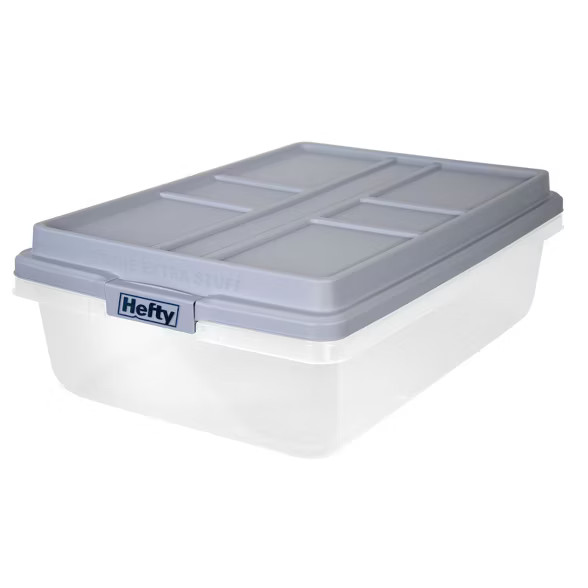 Hefty 40qt Clear Plastic Storage Bin with Gray HI-RISE Stackable Lid | Target