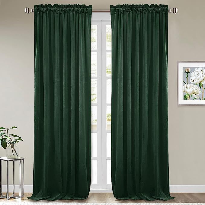 StangH Velvet Curtains Dark Green - Bedroom Privacy Blackout Window Curtains Rod Pocket Thermal I... | Amazon (US)