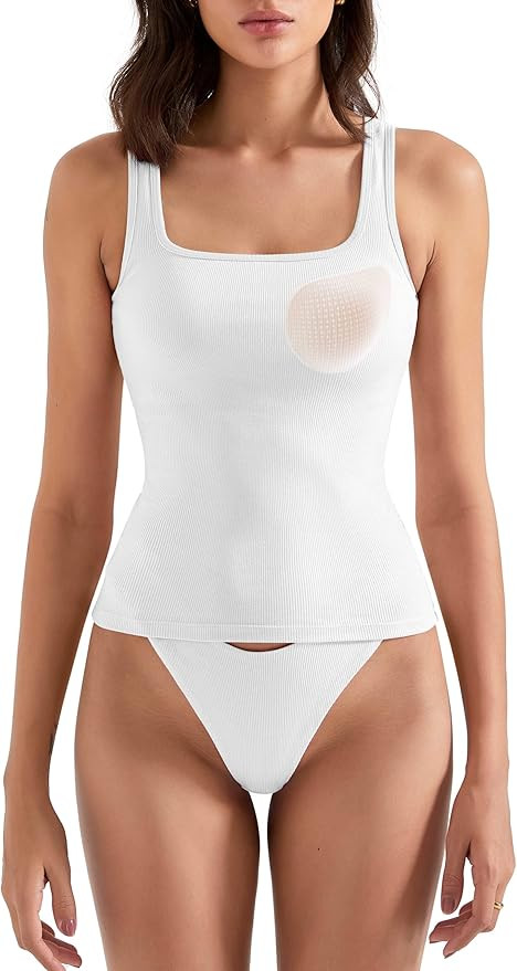 SUUKSESS Women Cotton Rib Squre Neck Tops Sleeveless Summer Padded Basic Tank Top | Amazon (US)