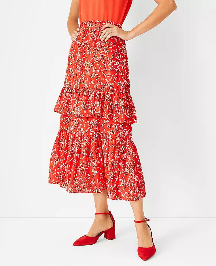 Floral Tiered Ruffle Midi Skirt | Ann Taylor (US)