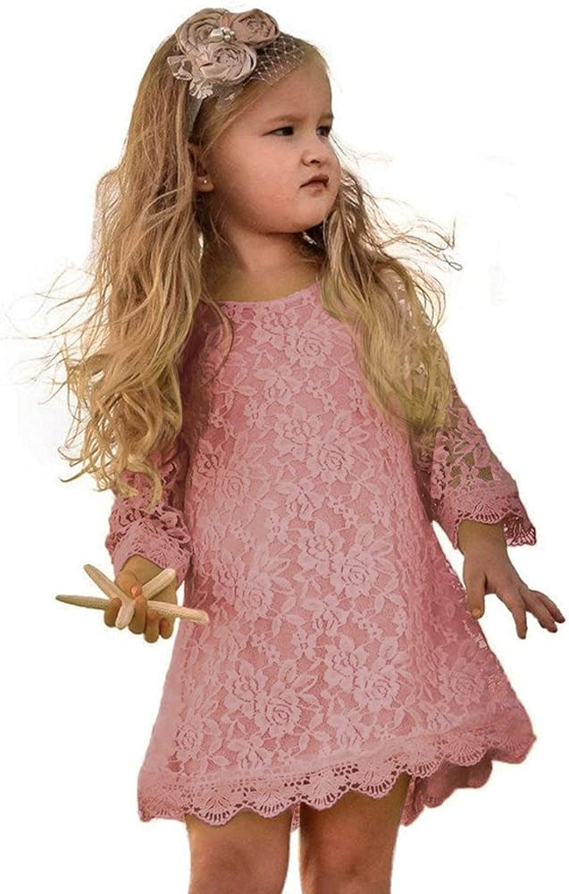 APRIL GIRL Flower Girl Dress, Lace Dress 3/4 Sleeve Dress | Amazon (US)