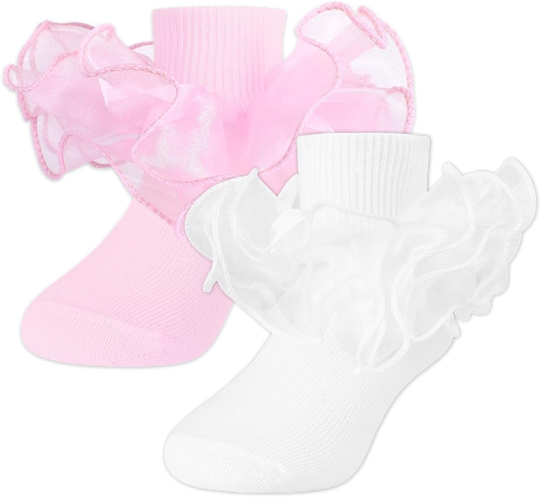 Witwot Toddler Girl Socks with Big Ruffle Lace Frilly Turn Cuff Dress Socks | Amazon (US)