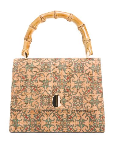 Medallion Print Cork Bamboo Top Handle Satchel | TJ Maxx