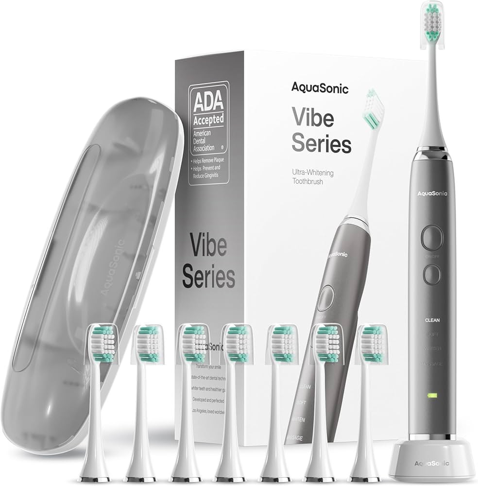 Aquasonic Vibe Series Ultra-Whitening Toothbrush \u2013 ADA Accepted Electric Toothbrush - 8 Brus... | Amazon (US)
