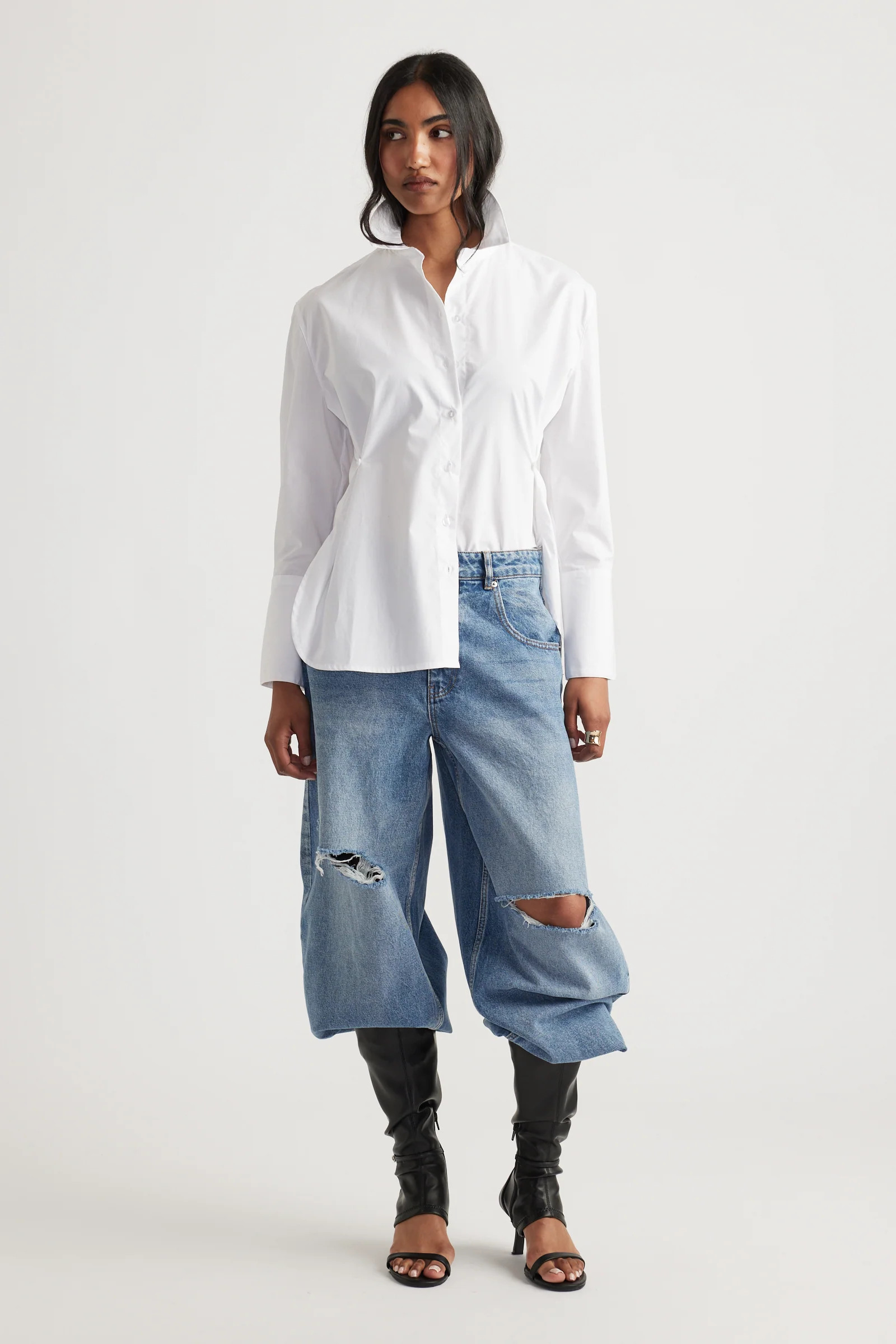 Kristy Side Button Shirt - White | DECJUBA