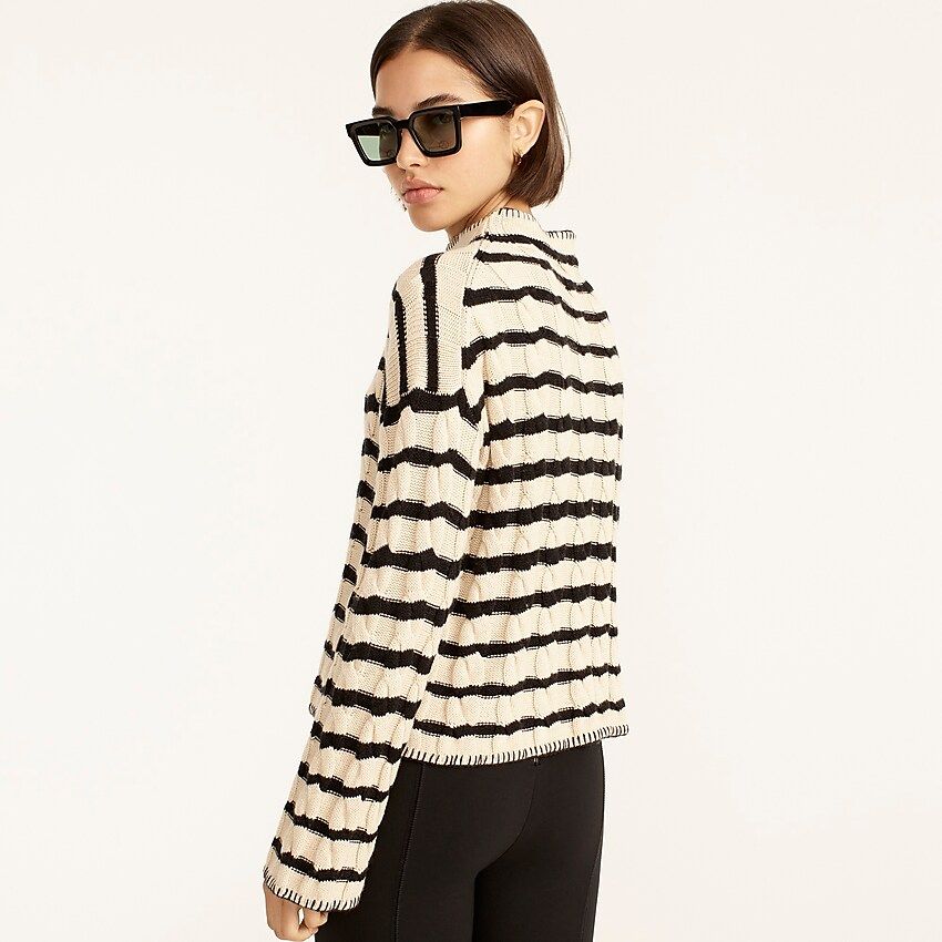 Cotton-cashmere cable-knit mockneck sweater in stripe | J.Crew US