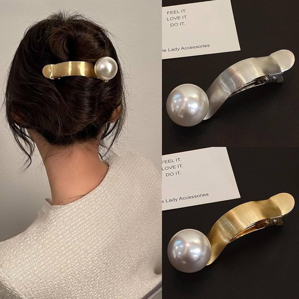 2 Pcs Pearl Hair Claw Clips Large Pearl Hair Clips Claw Clips for Thick Hair Pearl Claw Clips Hai... | Amazon (US)