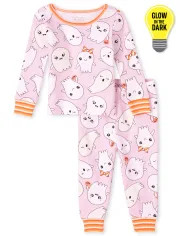 Baby And Toddler Girls Halloween Long Sleeve Glow In The Dark Ghosts Print Snug Fit Cotton Pajama... | The Children's Place