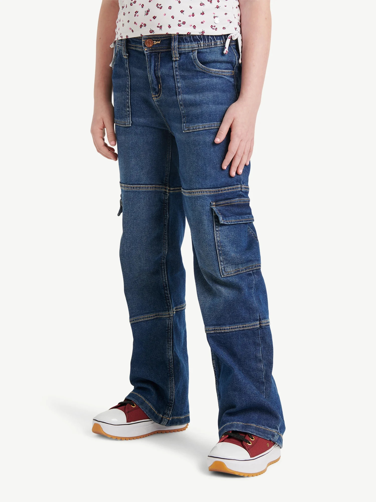 Justice Girls Cargo Denim Pant, Sizes 6-18, Slim & Plus | Walmart (US)