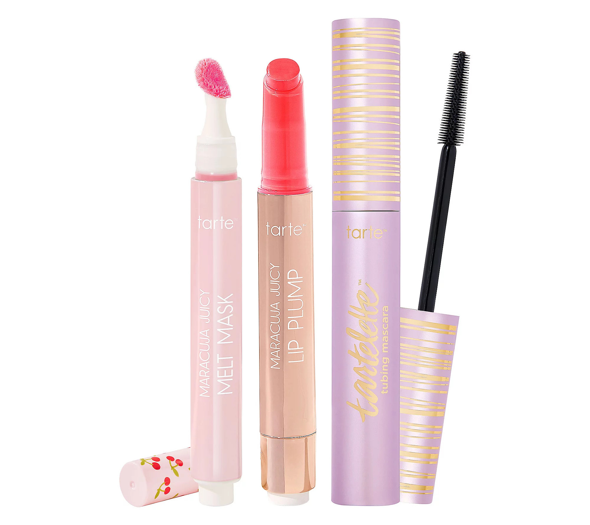 tarte cherry crush maracuja juicy lips & tubing mascara 3pc set | QVC