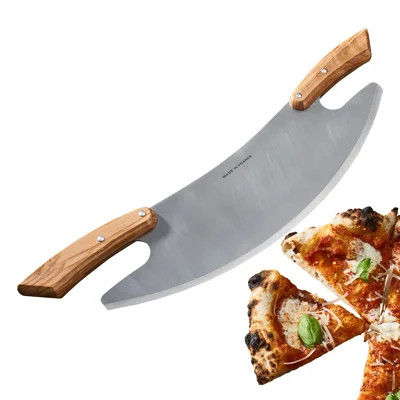 17” Pizza Cutter Rocker Blade - Stainless Steel Slicer With Double Olivewood Handles For Easy Cutting - Large Mezzaluna Chopper - Pizza Oven Accessori | Wayfair North America
