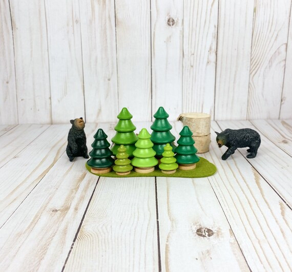 green wood tree set/forest small world play/dollhouse accessory/farm playscape/open ended play/im... | Etsy (US)