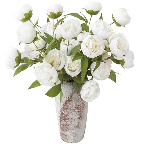 Amazon.com: Floroom 6 Pcs Faux Silk Peony Artificial Flowers, 27" Long Stem Peonies Bulk, Fake Fl... | Amazon (US)