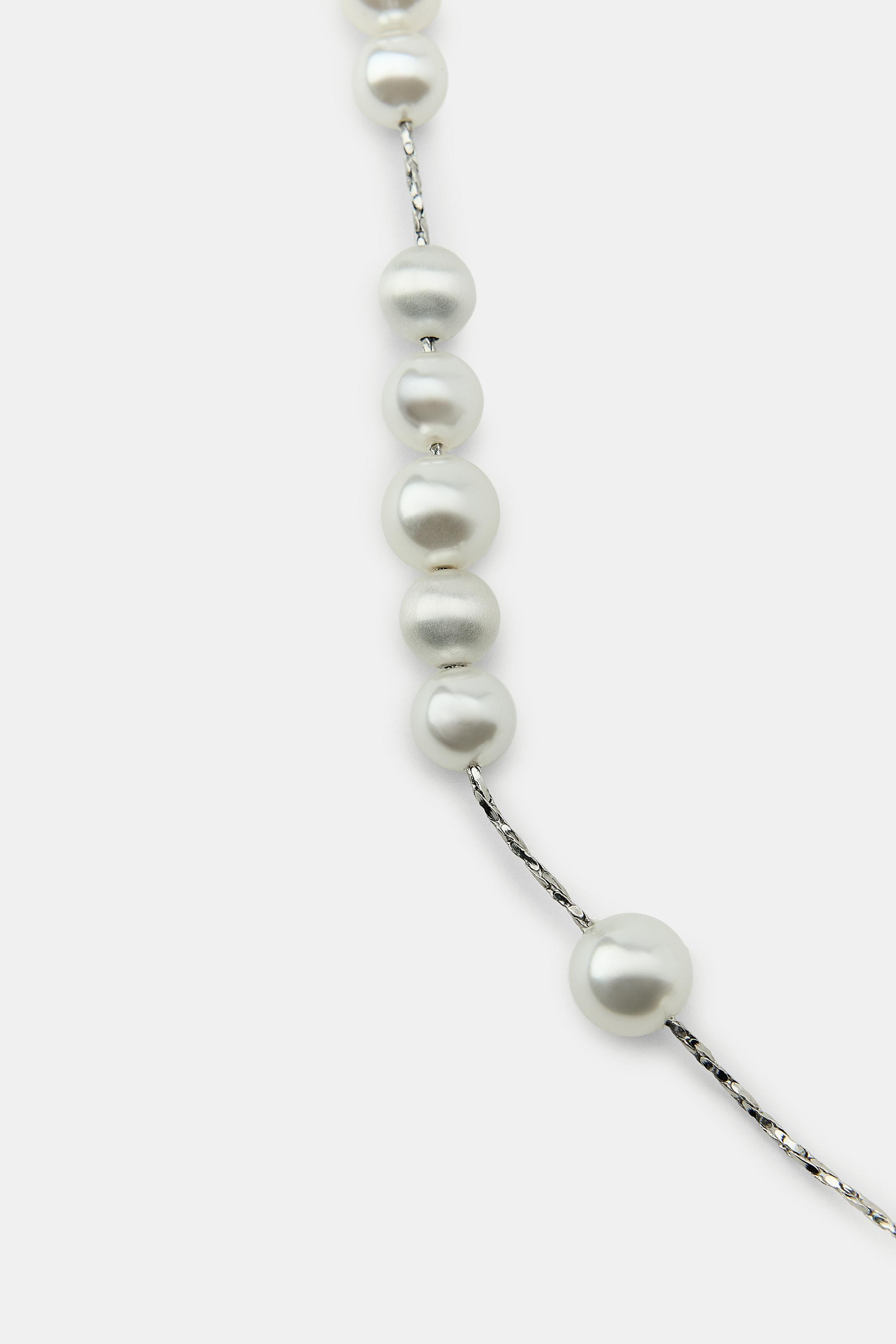 METAL CORD PEARL NECKLACE | Zara US