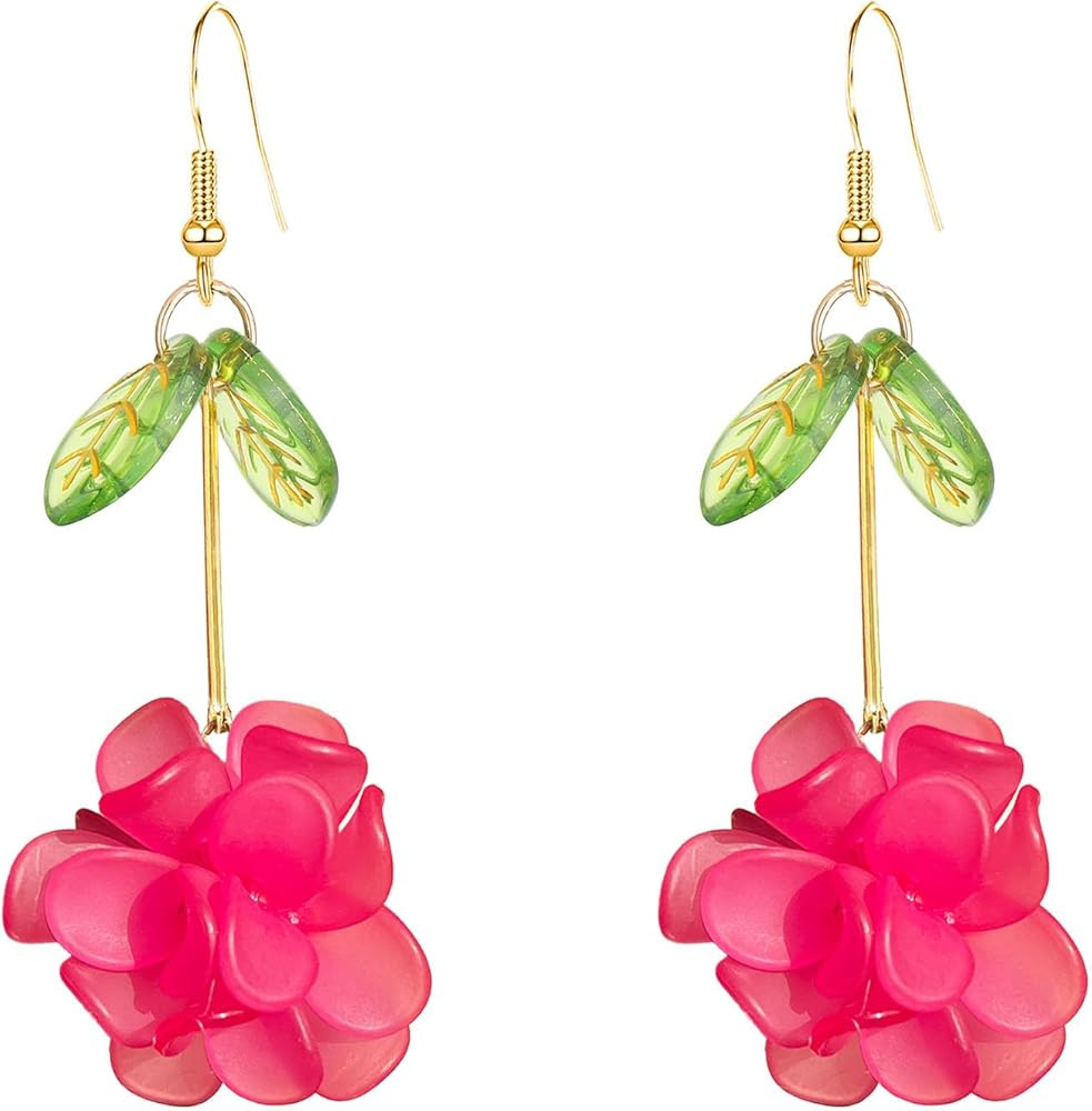 Resin Flower Cluster Ball Dangle Drop Earrings for Women Spring Summer Bohemian Floral Petal with... | Amazon (US)