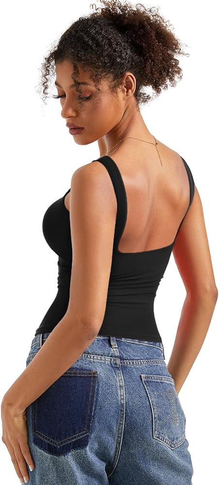 SUUKSESS Women Padded Open Back Boat Neck Tank Tops Double Lined Basic Shirts | Amazon (US)